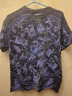 Rare Liquid Blue Celestial Zodiac Constellation Tee M All Over Print